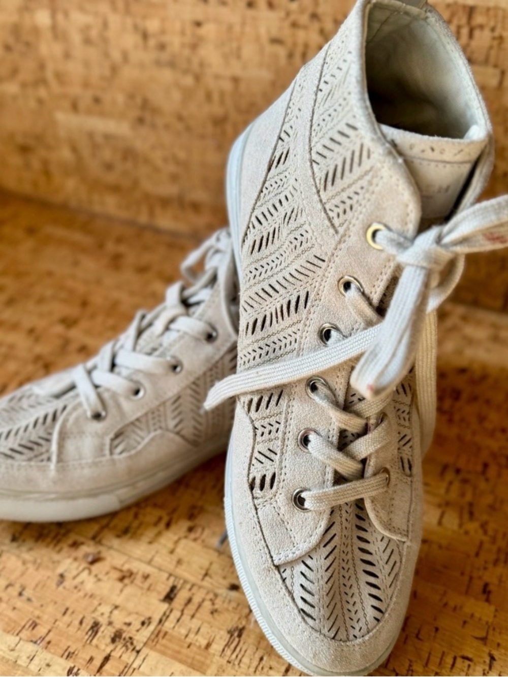Coach Pita Suede Perforated High Top Sneakers Sand 9.5